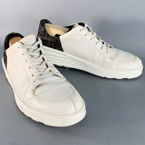 FENDI ZUCCA Size 11 Zucca White Brown Canvas Monogram Low Top Sneakers - Picture 1 of 9